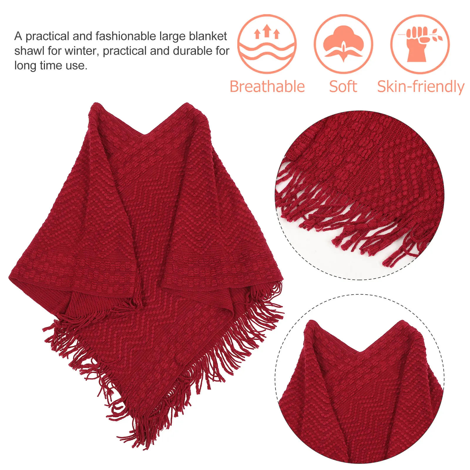 

Practical Large Blanket Shawl Winter Poncho Cape Knit Yarn Warm Women Sweater Wrap One Size Fits Most Body Shape Simple Design