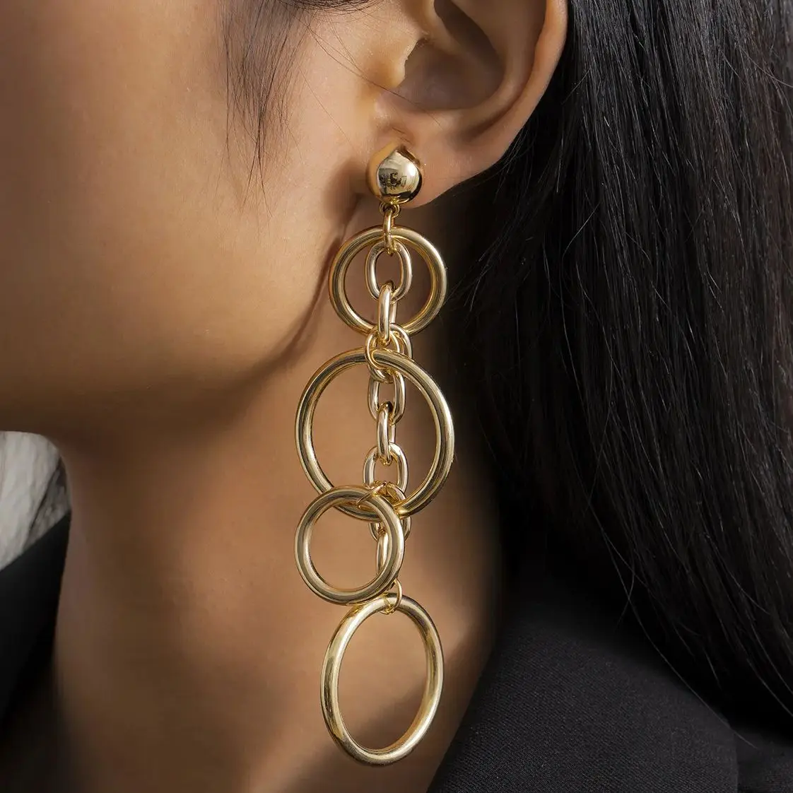 SHIXIN Fashion Geometric Large Drop Earrings for Women Vintage Hollow Out Big Circle Long Hanging Pendant Earrings Jewelry Gifts