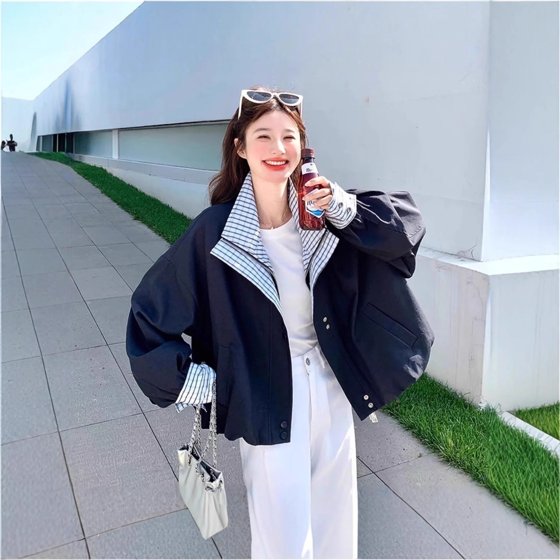 

Американская винтажная бейсбольная куртка в клетку «два в одном» в студенческом стиле, универсальное пальто большого размера