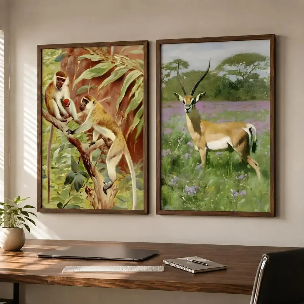 Classic German Wildlife Painter Friedrich Wilhelm Kuhnert Poster Self-adhesive Waterproof Paper Sticker Art  Wall Decor