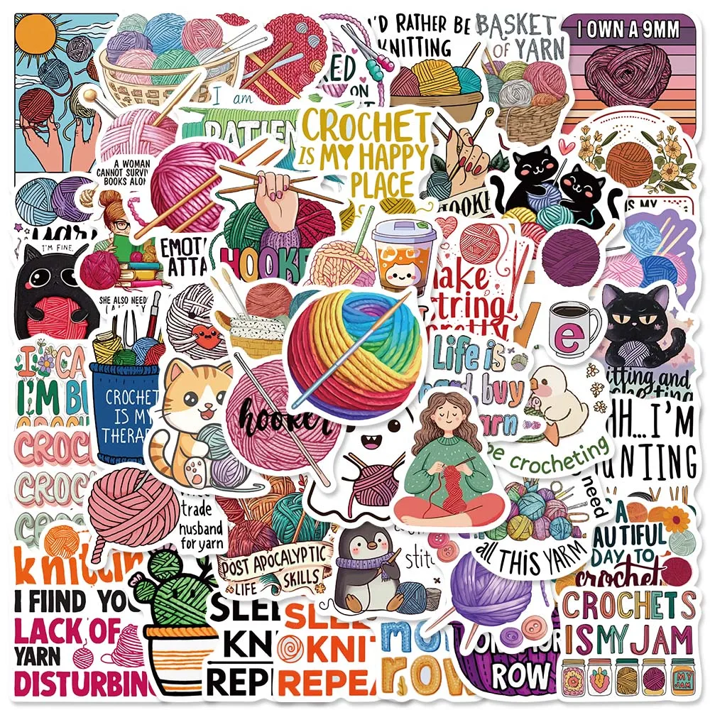 50PCS Knitting Yarn Theme Stickers Leisure Hobby Decals For Collection Box Stationery Organizer Goods Decor