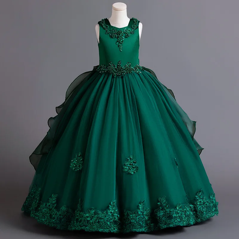 green emerald velvet dress Georgina Girls Dress - Olive Green