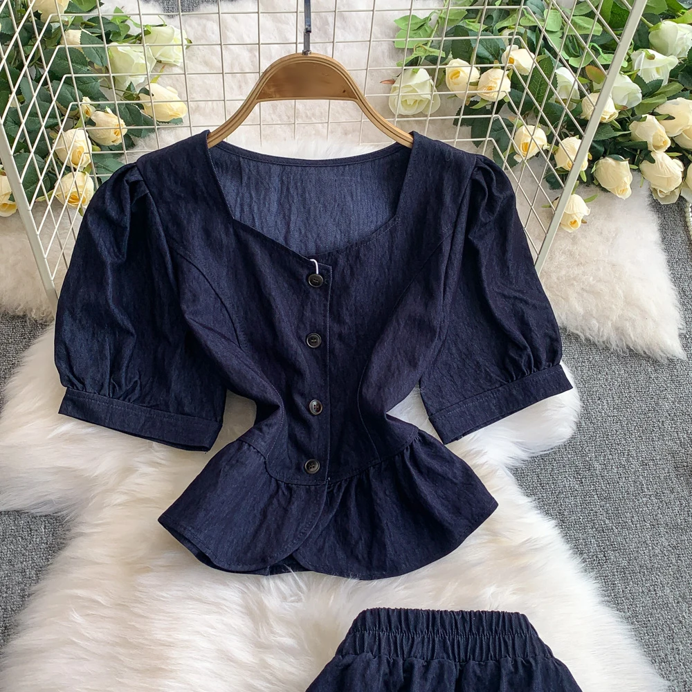 TWOTWINSTYLE Casual Solid Two Piece Sets For Women Square Collar Short Sleeve Top High Waist Skirt Elegant Set Female KSE544245TWOTWINSTYLE Casual Solid Two Piece Sets For Women Square Collar Short Sleeve Top High Waist Skirt Elegant Set Female KSE544245