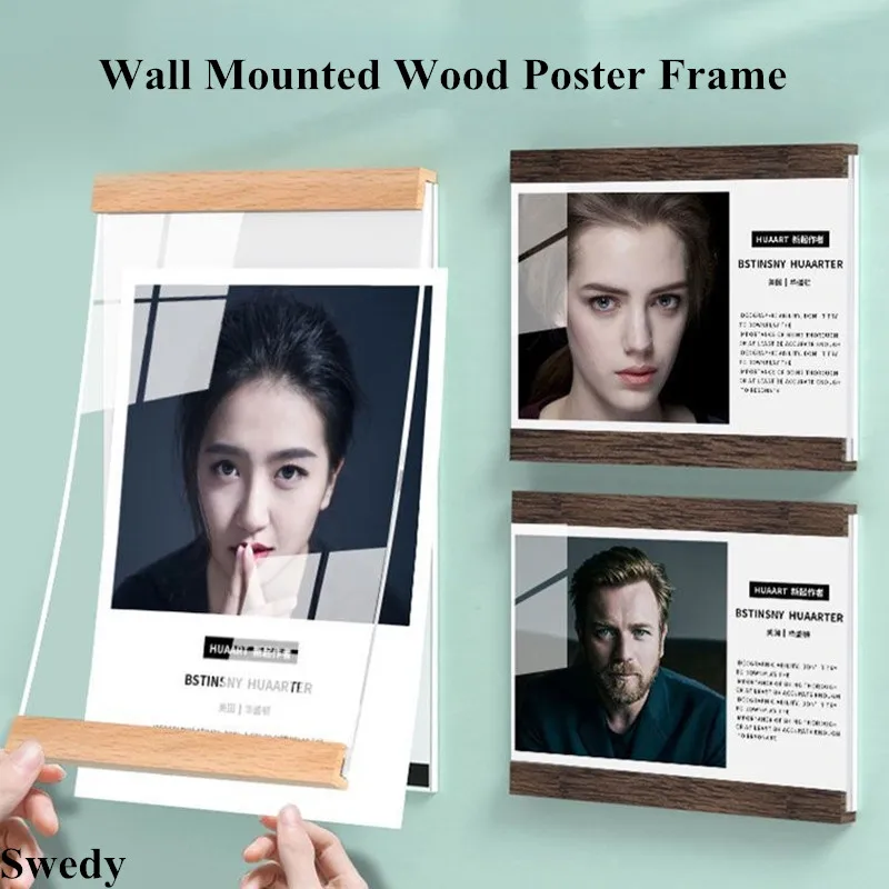 A4 210x297mm Magnetic Wood Photo Picture Flyer Poster Frame Menu Paper Price Listing Holder Acrylic Sign Holder Display Board