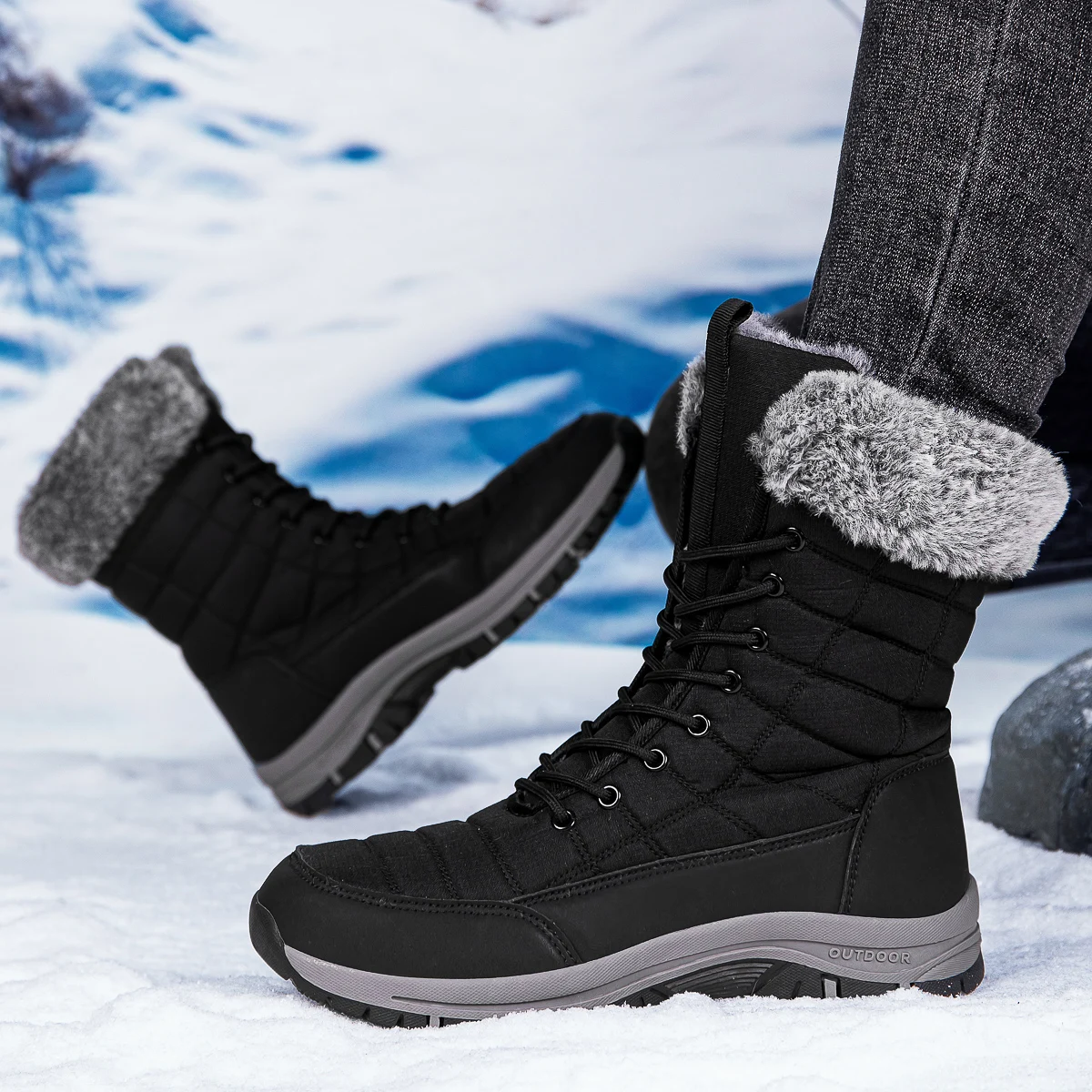 

Winter Boots Men Thick Soles Original Leather Ladies Warm Snow Boots Safety Work Luxury Size Plus Plush Australian Platform Boot