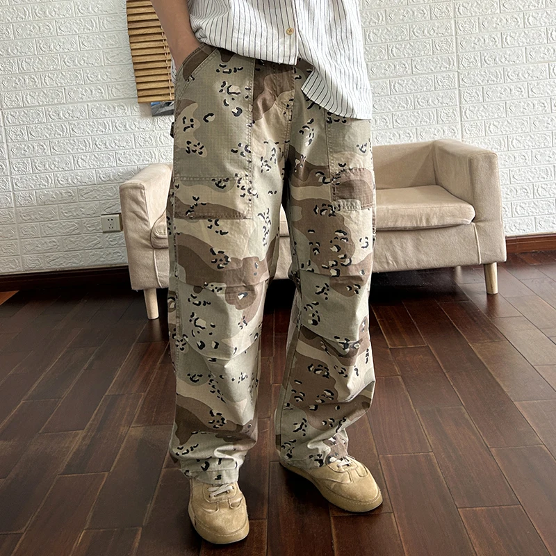 Sand Desert Camouflage Pants for Men 2024 Spring Summer Loose Straight Trousers for Youth Male Retro American Casual Wear