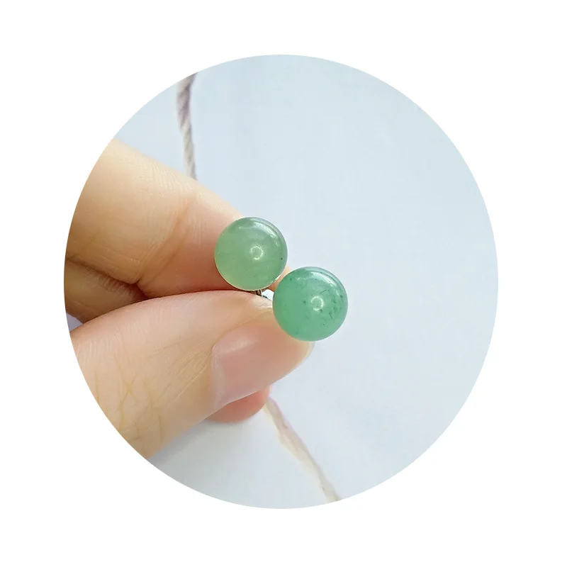 

Buyee 925 Sterling Silver Female Stud Earring 8mm Natural Jade Simple Earring for Women Fashion Fine Jewelry Earring Gift