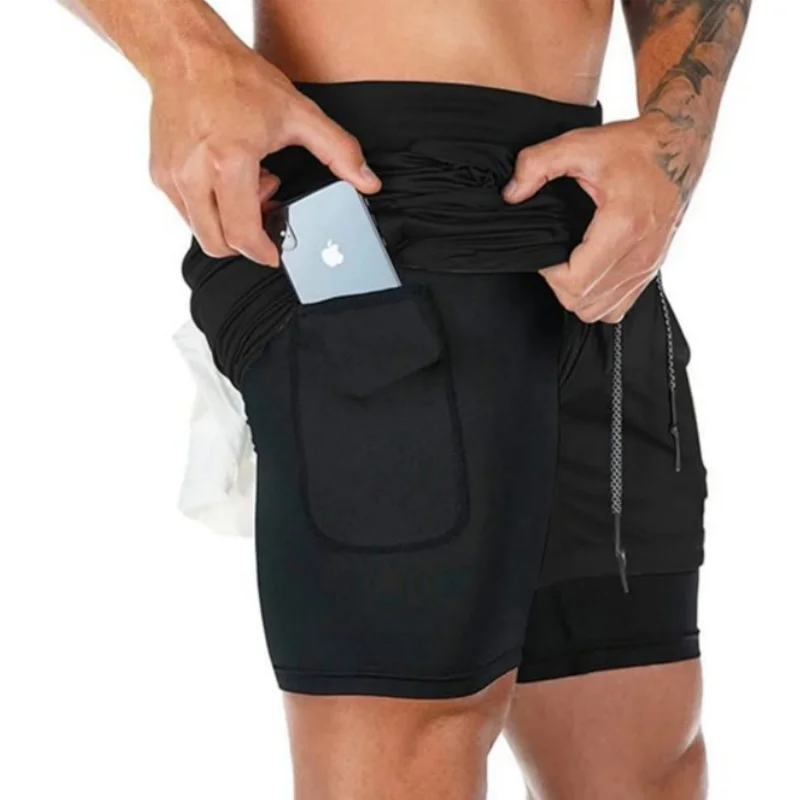 Gothic Cross Print Men's 2-in-1 Shorts Training Fitness Phone Pocket Summer Men Shorts Workout Performance Sportswear