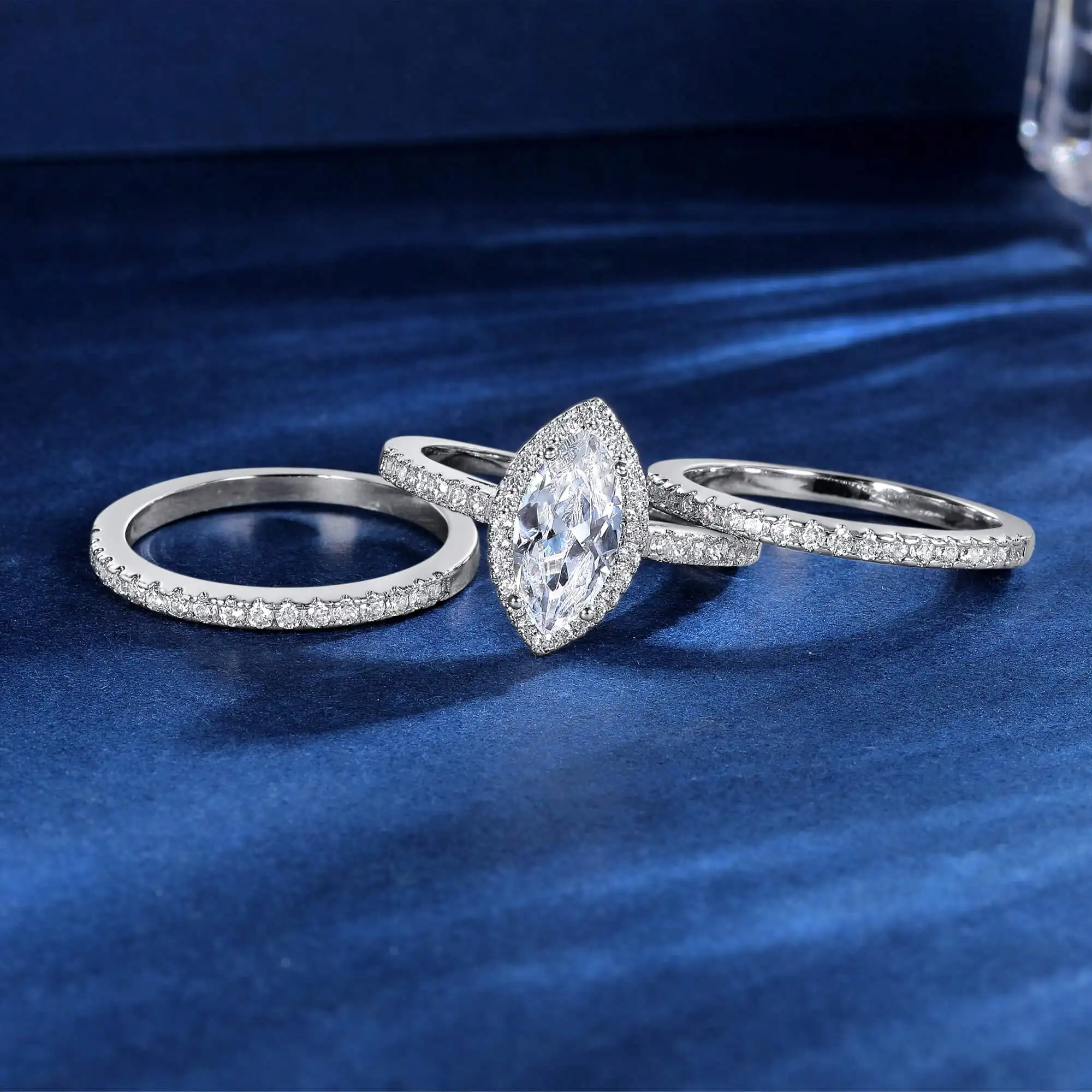 

Three In One Eye Halo Wedding Bands Set Engagement Rings 18K Yellow Gold Plated Cubic Zirconia Promise Eternity Ring For Women
