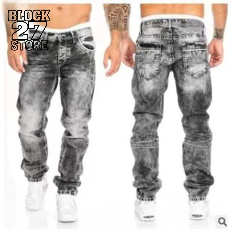 Mens Jeans Harajuku Stretch Loose Fit Denim Pants Vintage Casual Streetwear New Fashion Style High Street Trendy Trousers New