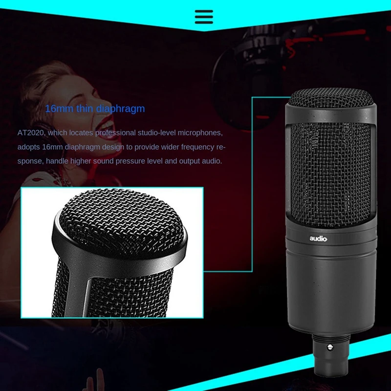 2X Audio AT2020 Cardioid Condenser Microphone 20-20000Hz Three Pin XLRM Male Microphone For Recording Anchor Karaoke MIC