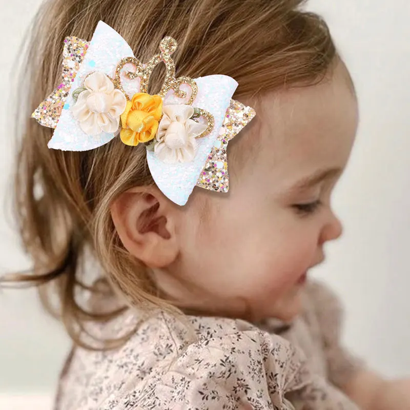 Fashion Hair Bow Clips For Girls Glitter Boutique Flower Hairpins Princess Crown Lips Hair Clip Kids Hair Ornaments Accessories