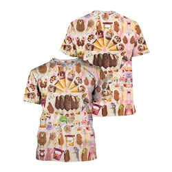 2024 Summer Ice Cream 3D Printed T Shirt For Men  Clothes Casual Food Cornet T-Shirt Cold Popsicle Tshirt Ice Lolly Icecream Tee