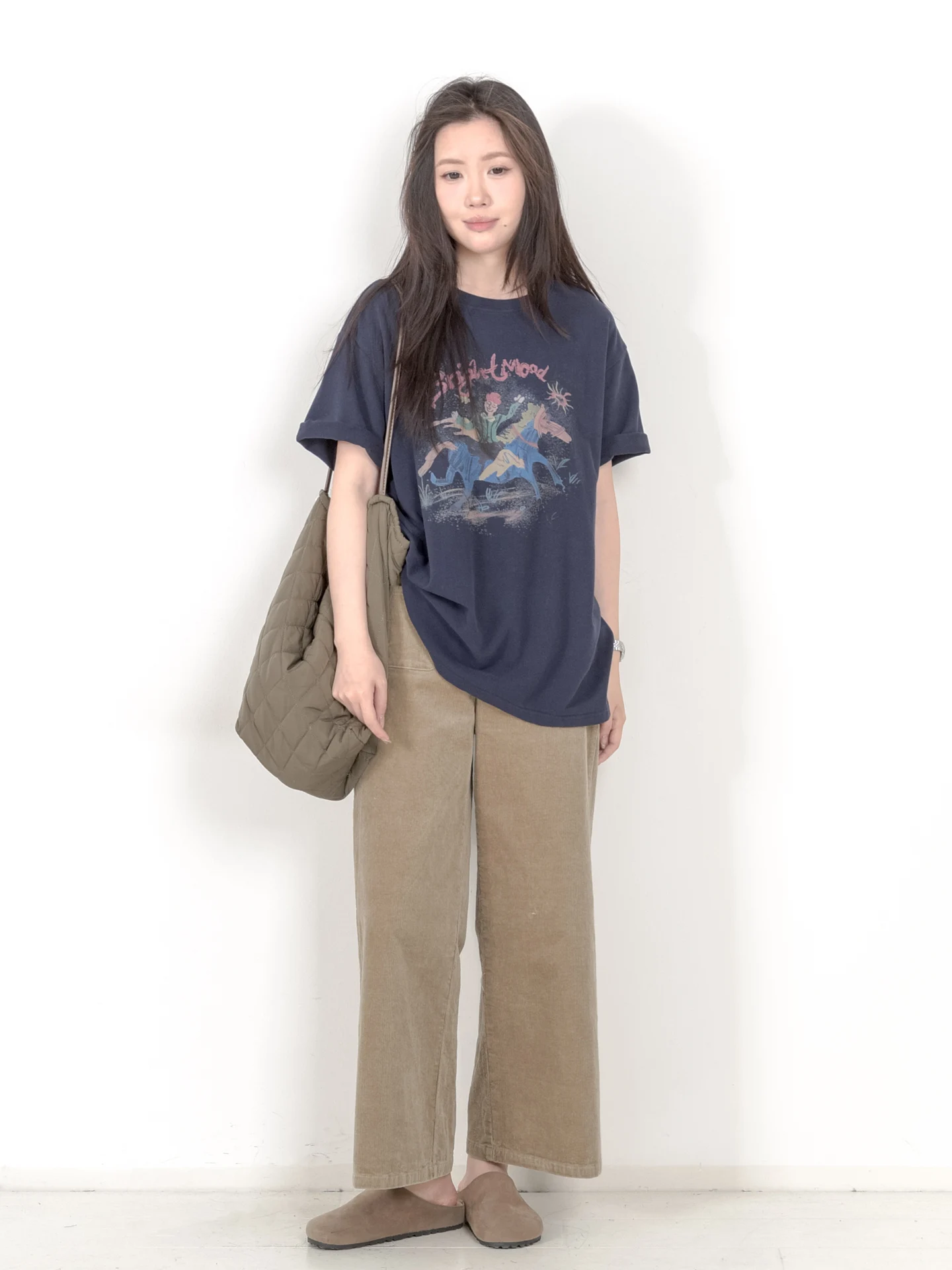 

Loose Fit Printed Short Sleeve Mid-Length T-Shirt Women's Casual Style Cotton BF Wind Spring Summer College Fashion Top