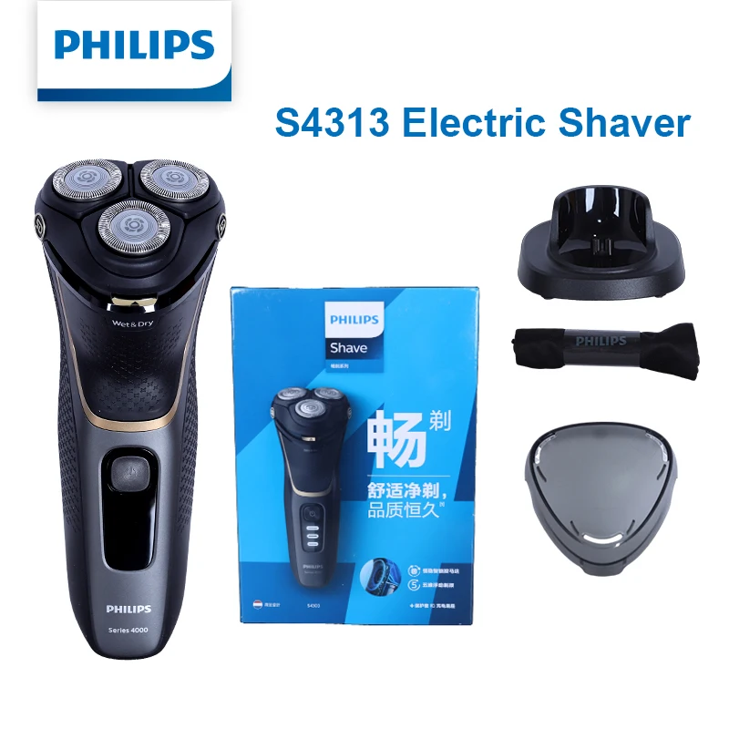 Barbeador Elétrico Philips Série 4000 com 5 Direções, Cabeças Flutuantes, Uso a Seco e Molhado, com Base de Carregamento, Modelo S4313