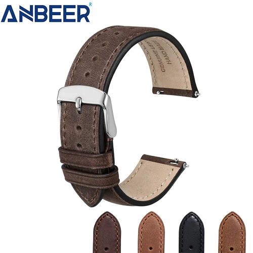 ANBEER Crazy House Correa de reloj de cuero, relojes para hombre, 16 mm, 18 mm, 19 mm, 20 mm, 22 mm, 24 mm, correa de reloj de repuesto