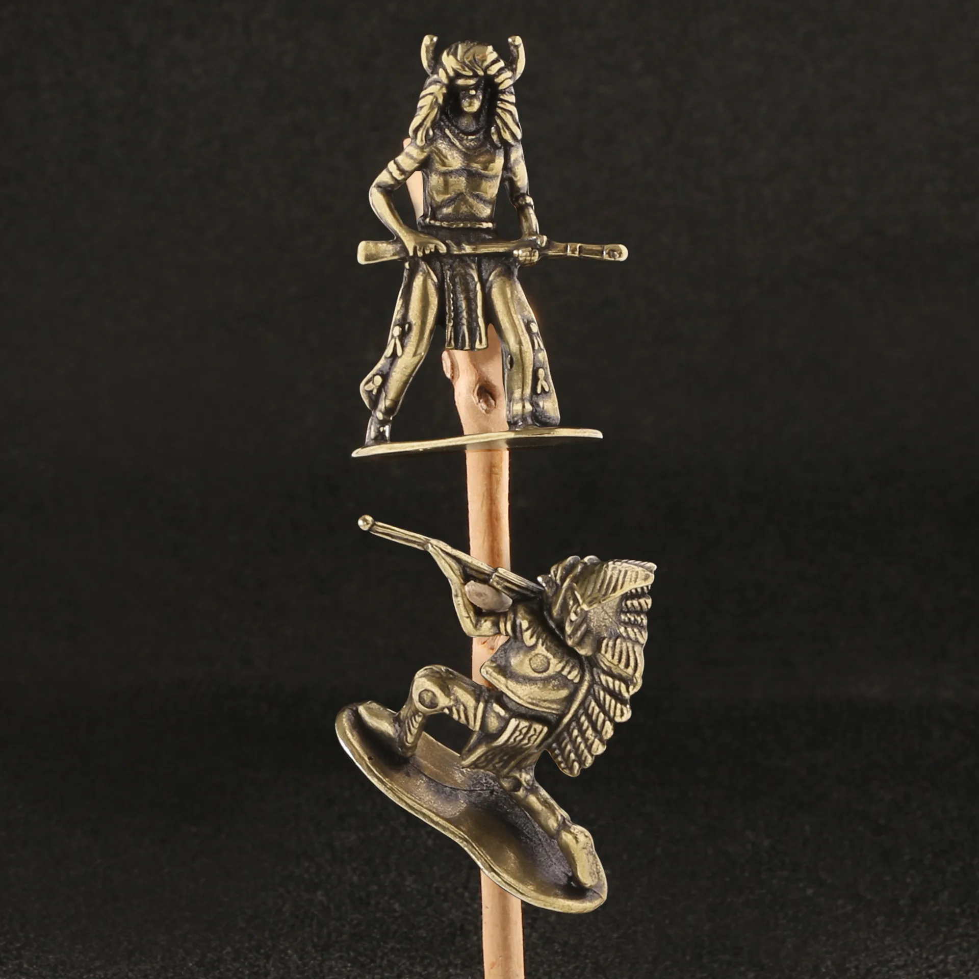 Mini Brass Maya Warrior Figurines Set Realistic Indian Soldier Statues Sand Table Display Home Decor