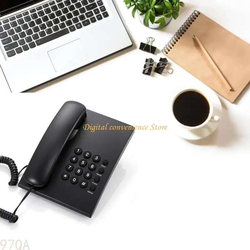 97QA Corded Landline Phone With Clear Sound and Quick Redial HOLD Function for Home/Office Use (Black)