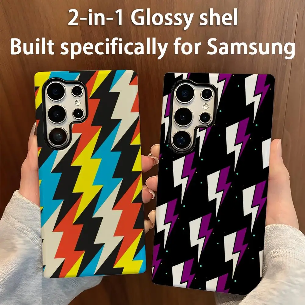 Geometric Lightning art pattern Phone Case 2-in-1 Glossy shell For Samsung Galaxy S25 S24 S23 S22 S21 Plus Ultra