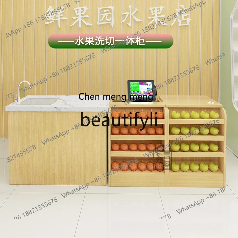 Solid wood fruit shop checkout page Washing and cutting table Integrated counter store Small corner bar checkout page