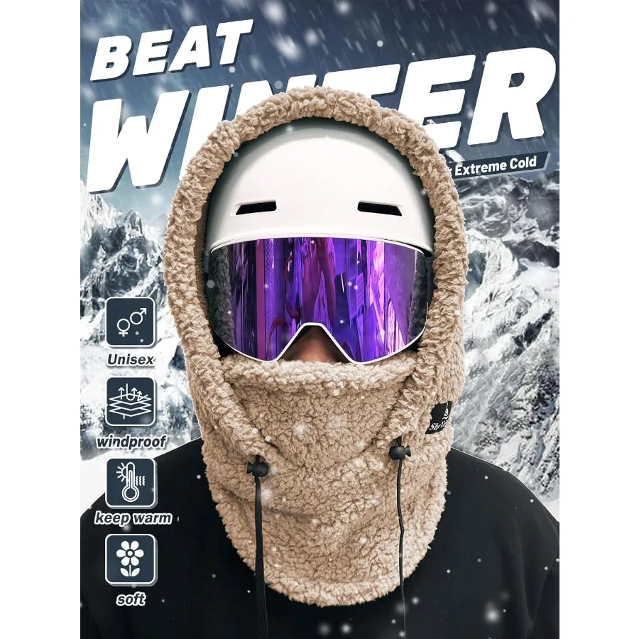 قناع التزلج Shy Velvet Sherpa Hood قناع التزلج بالاكلافا الشتوي المقاوم للرياح للرجال والنساء