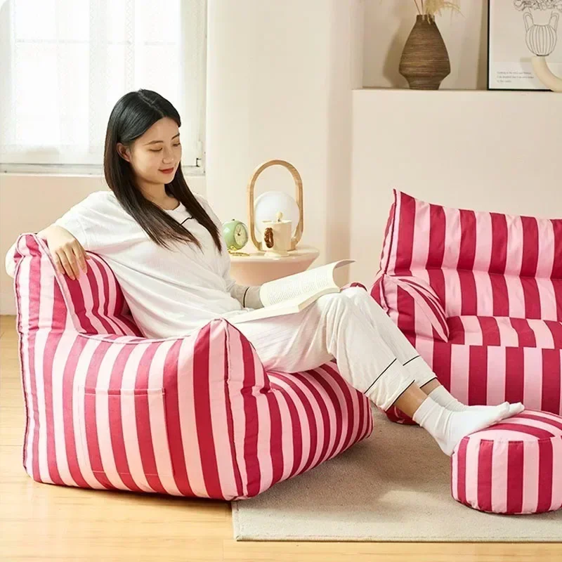 New model Home Lazy Small Sofa Simple Small House Single And Double Armrest Sofa Comfortable Striped Backrest Bean Bag Sofa