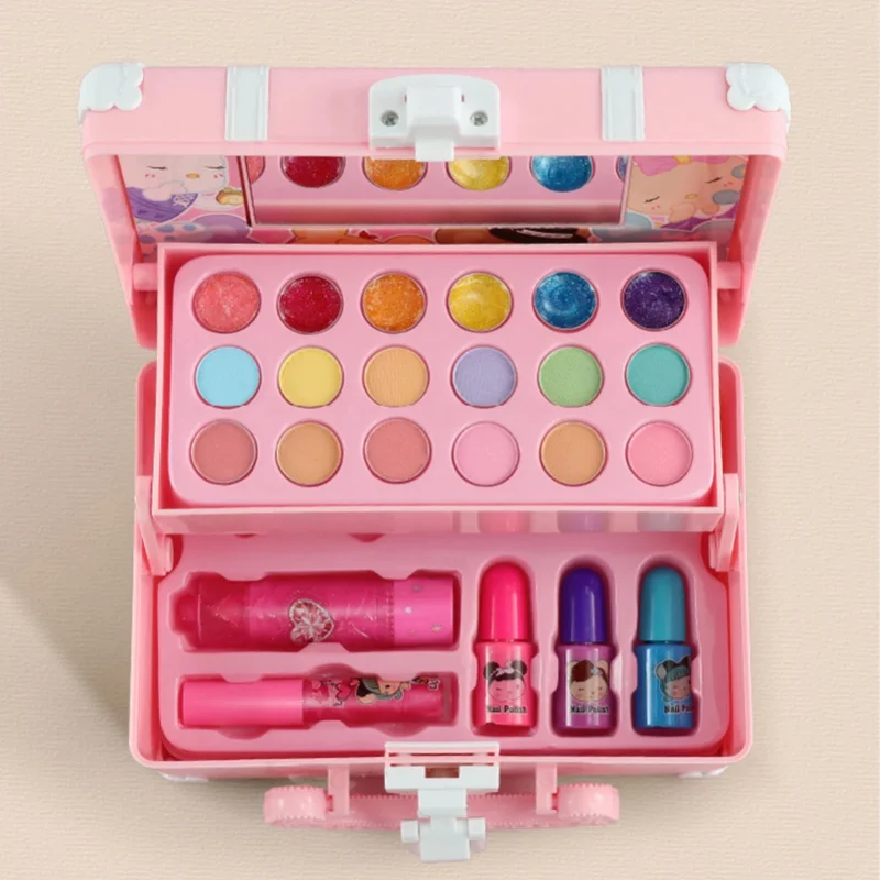 Kids Makeup Kit For Girl Washable Safe Cosmetics Toys Set Children Makeup Cosmetics Playing Box Play Set Safety Non-toxic Toys