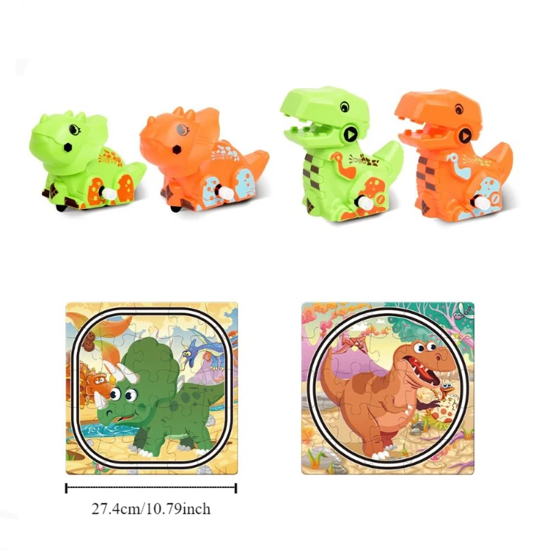 Coche de pista de dinosaurio de plástico, tablero de juguetes, rompecabezas, juguetes para niños, coche de inercia 2 en 1, bricolaje, rompecabezas ensamblado con riel