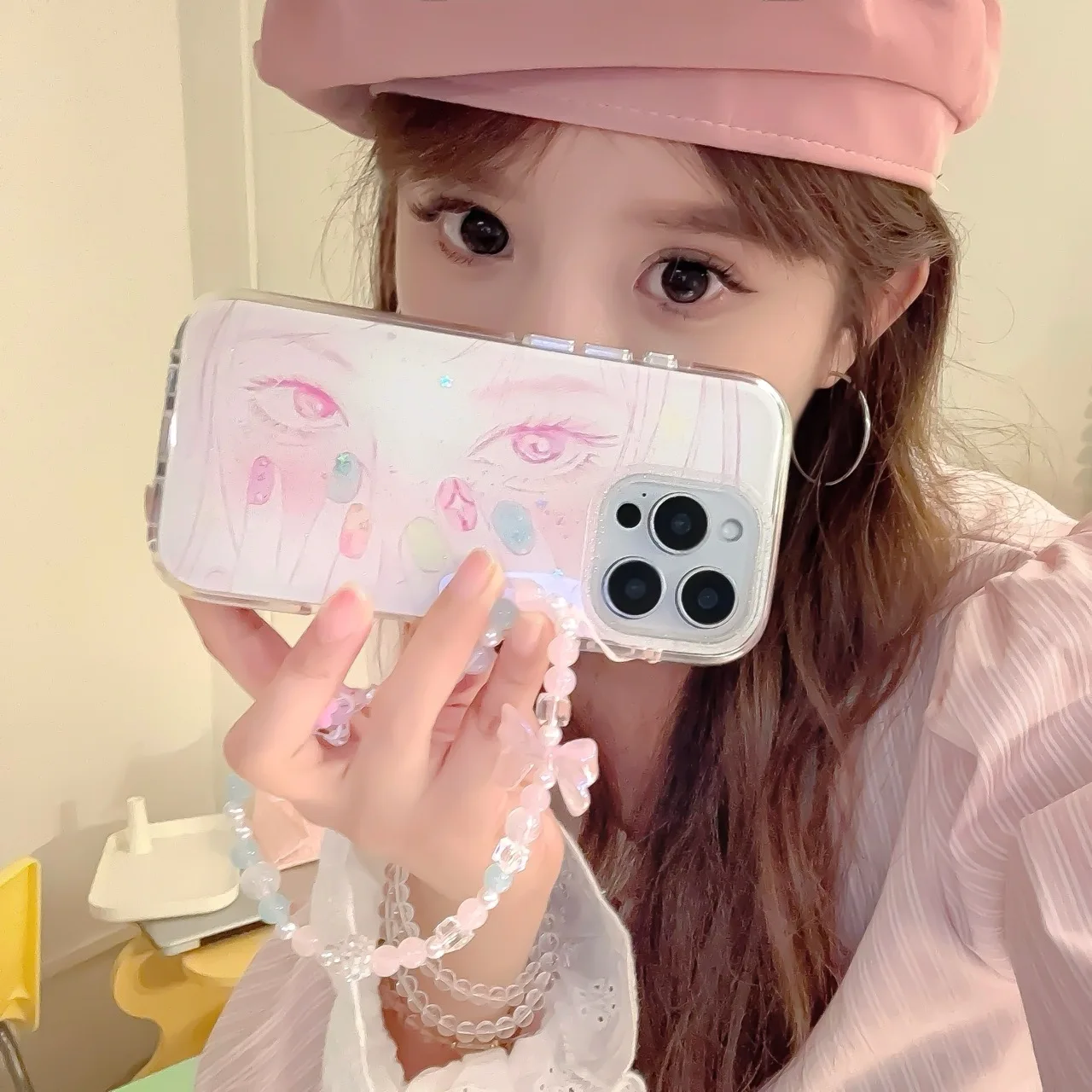 

Comic Big Eyes Gir cool sweet Iphone Case Is Suitable for Iphone 16 15 14 13 Pro Max Plus Full-Inclusive Anti-Fall Case