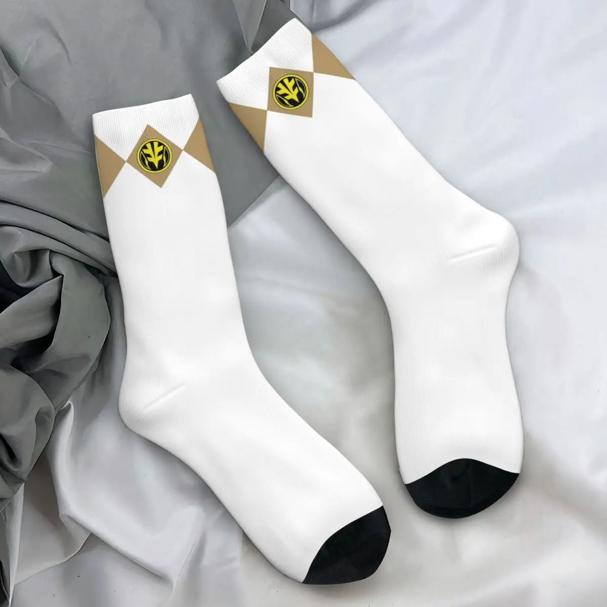

MMPR White Ranger With Coin Socks American Television Retro Stockings Unisex Men Quality Skateboard Socks Autumn Anti-Slip Socks