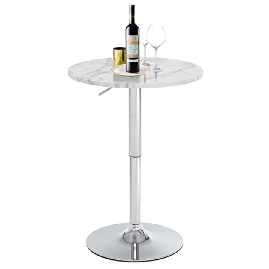 

23.6 Round Adjustable Height Bar Table with MDF Top and Metal Base White Modern Cocktail Table for Cafe Kitchen Island Bar Coun
