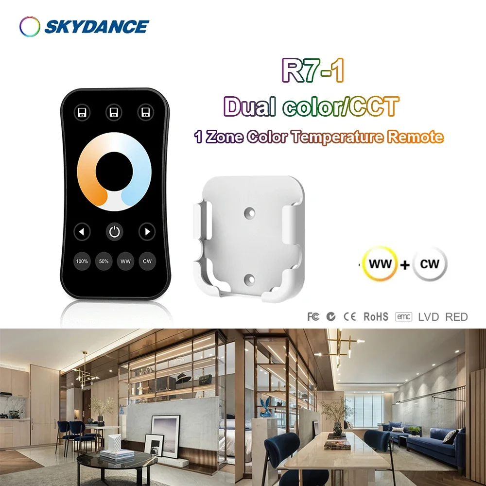 R7 R7-1 1/4 Zone 2.4GHzRF Dimming Remote Switch to Color Temperature  CCT Dual color LED strip/Module SKYDANCE Series Controller