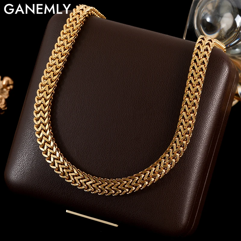 

GANEMLY 316L Stainless Steel Gold Color Thick Cuban Chain Necklace For Women Girl New Trendy Waterproof Collar Punk Jewelry Gift