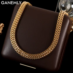 GANEMLY 316L Stainless Steel Gold Color Thick Cuban Chain Necklace For Women Girl New Trendy Waterproof Collar Punk Jewelry Gift