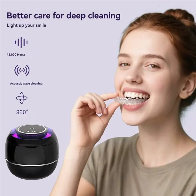 AT19-Portable Ultrasonic For Denture Cleaner With UV Function For Denture Toothbrush Head Jewelry Cleaning For Aligners& Jewels