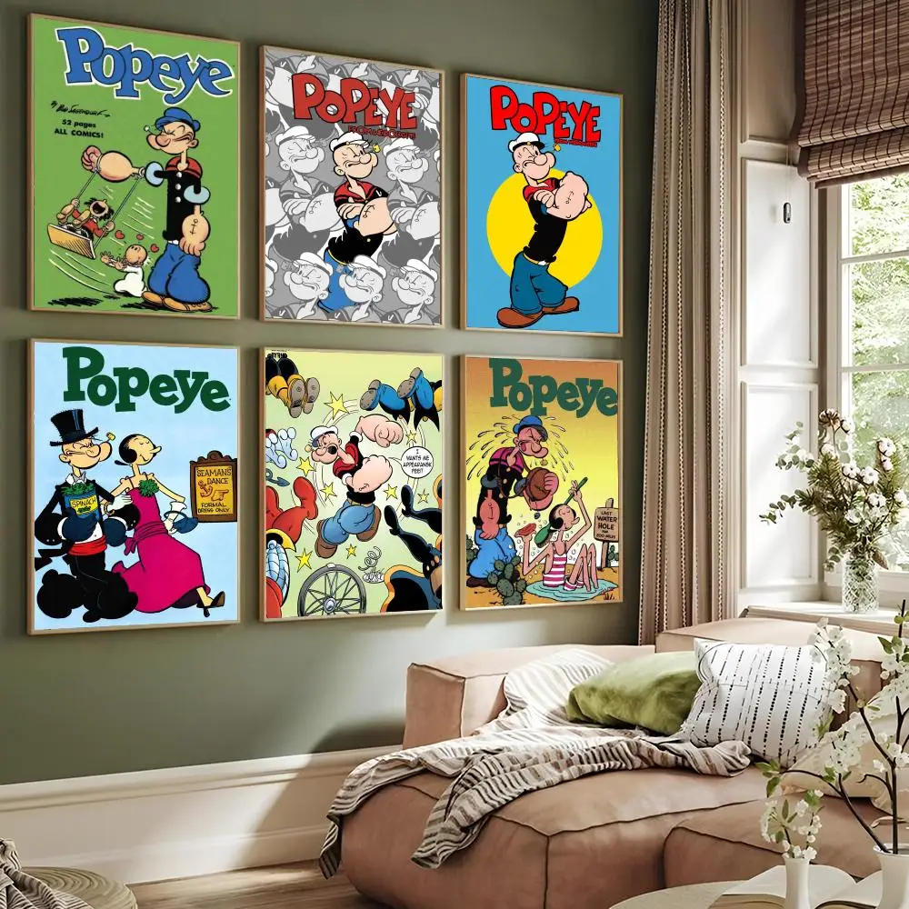 1PC Popeye Classic Retro Movie Animation Print Poster Paper Waterproof HD Sticker Bedroom Entrance Home Living Room Wall Decor