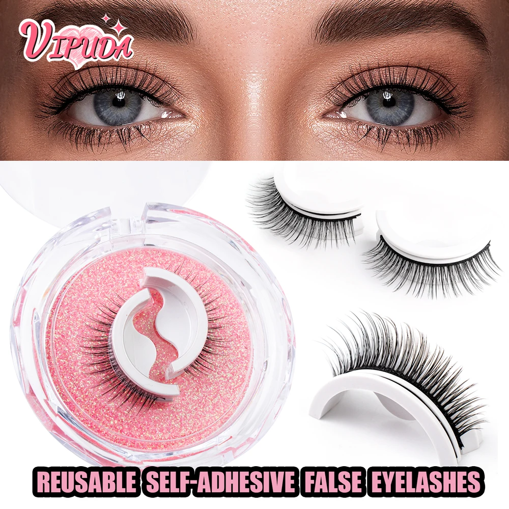 1Pair Reusable Self-Adhesive False Eyelashes Full Strip Eyelash Glue-Free 3 Seconds To Wear Lashes Extension Beauty Supplies