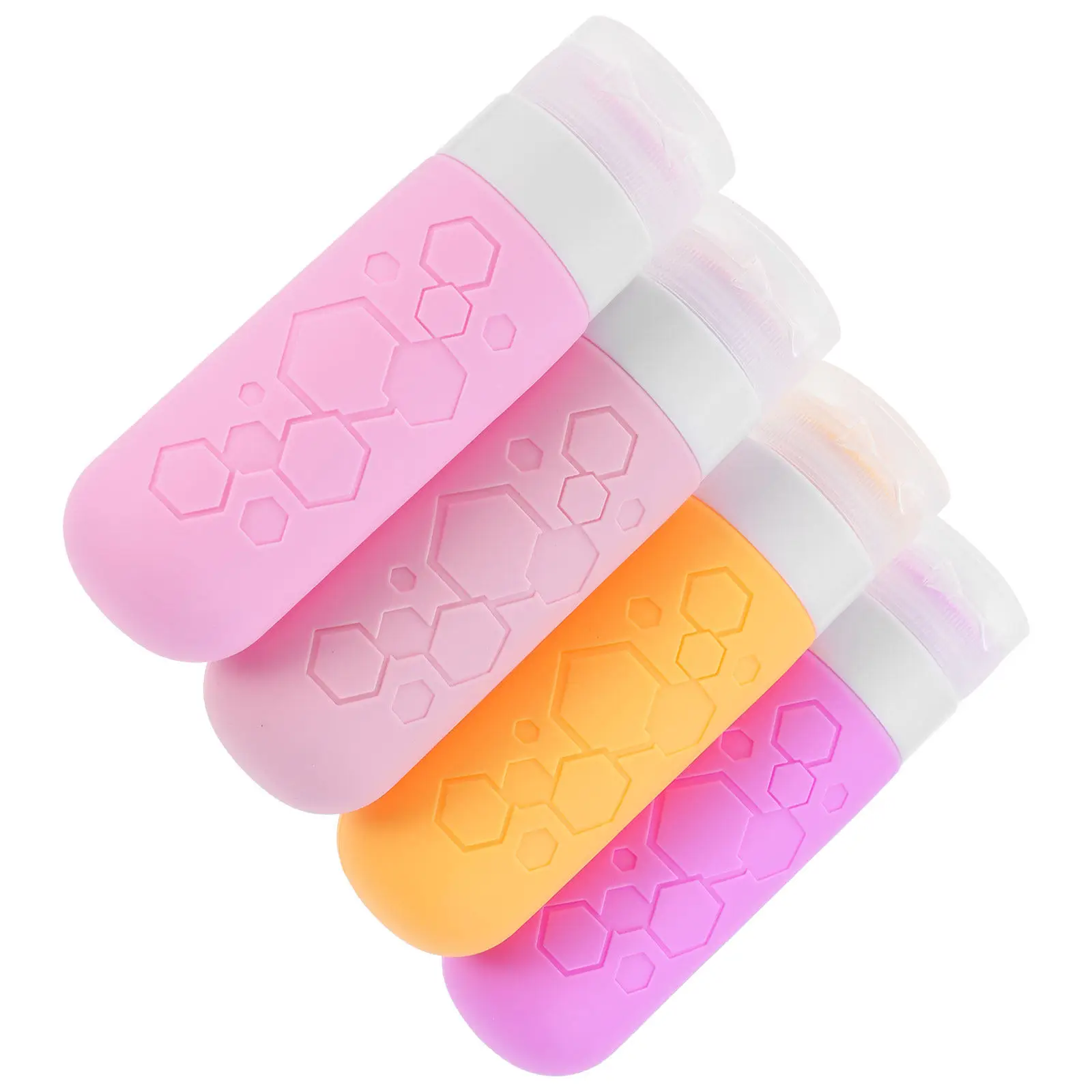 

4Pcs Travel Toiletries Bottles Silicone Empty Refillable Leakproof Compact Bottles for Shampoo Lotion 90Ml Portable Travel