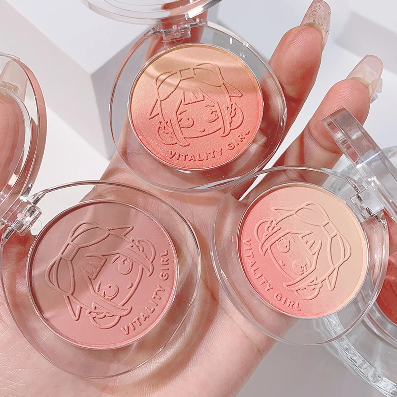Blush em Pó com Duplo Gradiente, Realçando o Efeito de Maquiagem Natural, Iluminando as Maçãs do Rosto, Apresentando uma Aparência Bonita