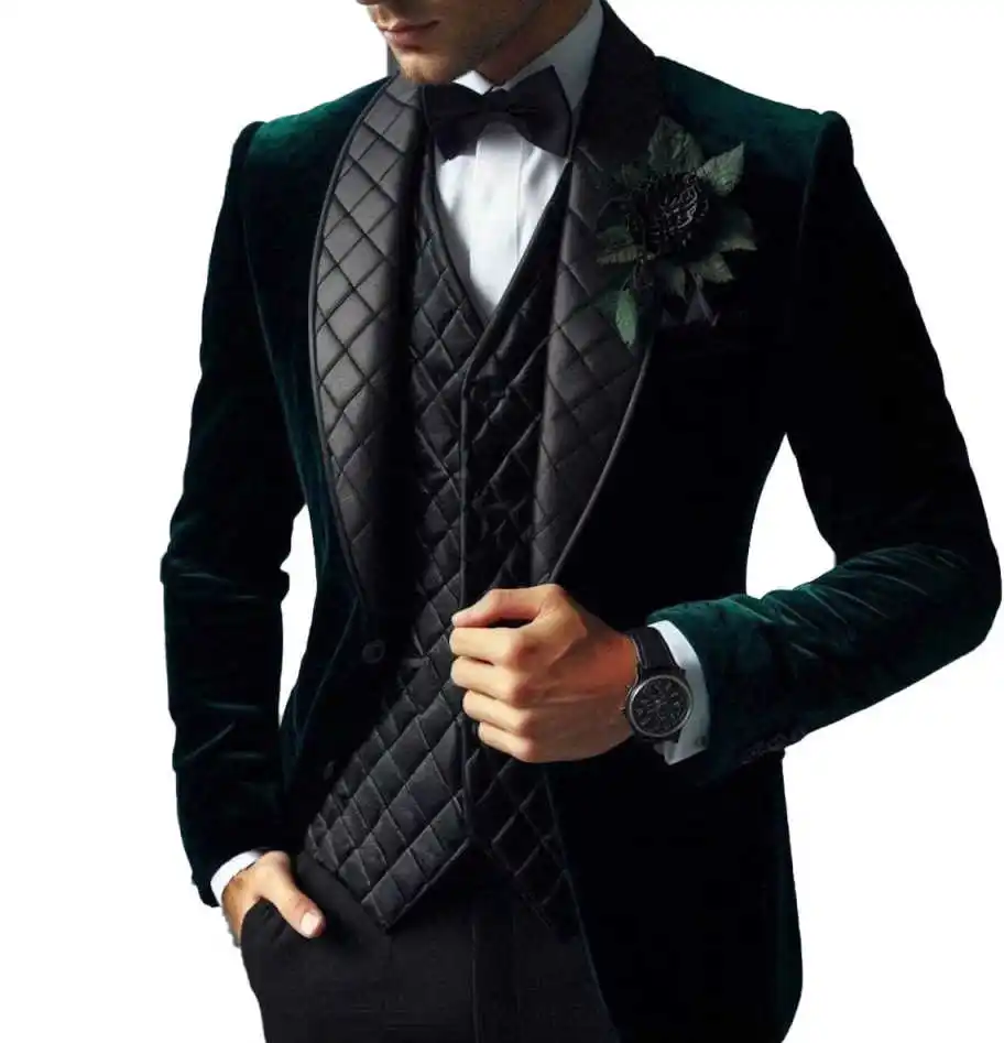 ショールラペルメンズスーツセット ハンサムベルベット ワンボタンタキシード グルームズマン ジャケットパンツ ツーピース フォーマルドレス カスタムメイド