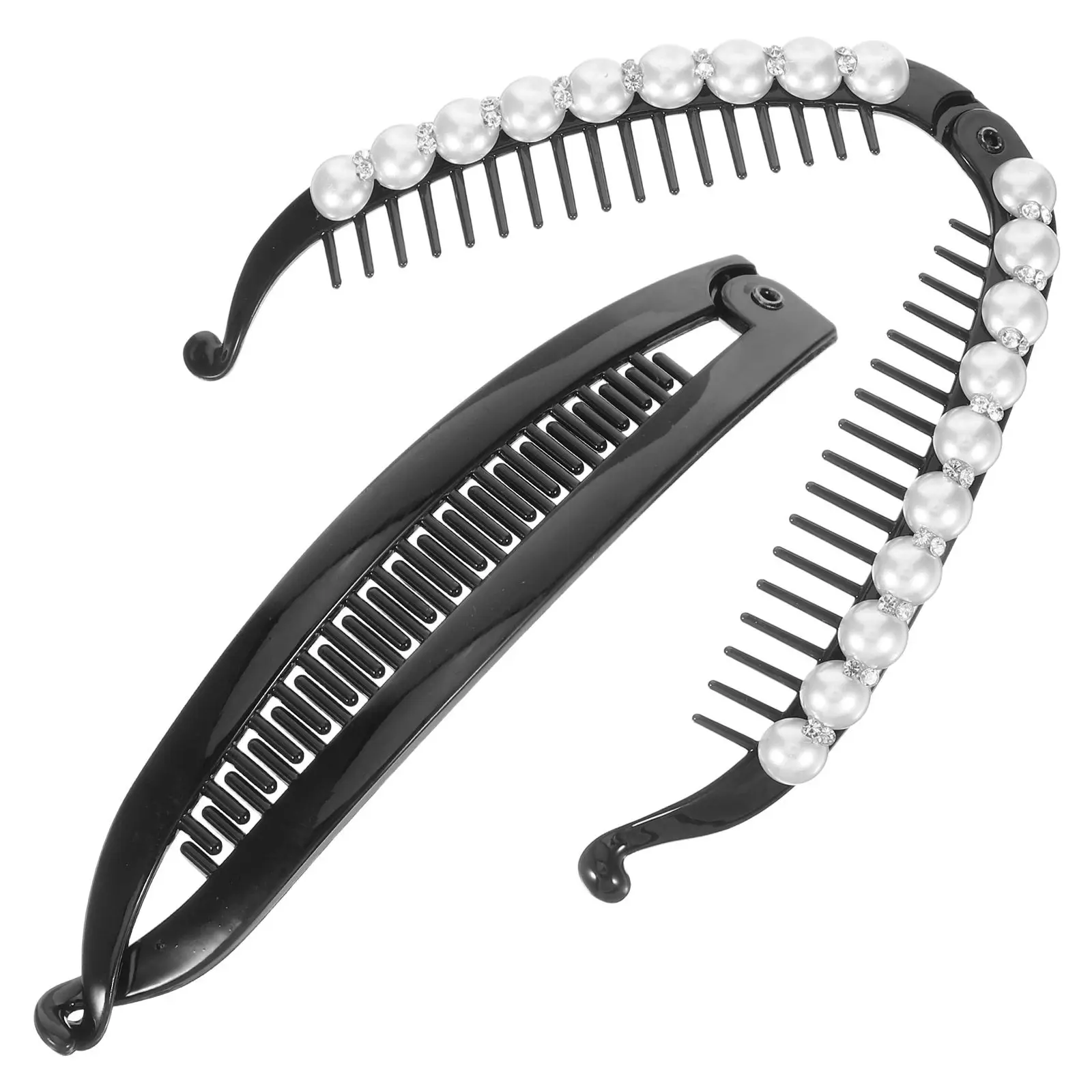 

2Pcs Decorative Banana Clips Artificial Pearl Hair Combs for Women Effortless Updo Secure Hair Fixing Clip for Outdoor Sports