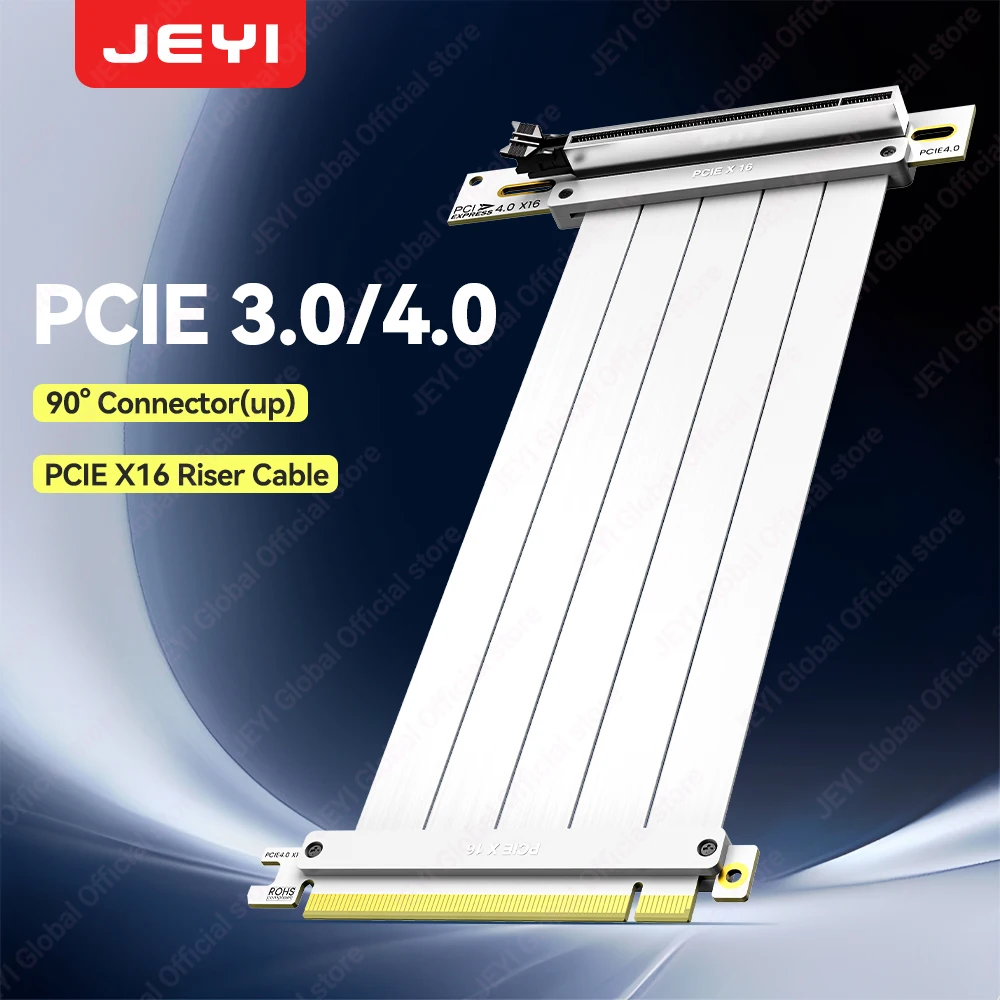 JEYI PCIe 4.0 Riser Cable 90° Adapter, PCIe 3.0/4.0 x16 Extension Cord, EMI Shielded GPU Riser for RTX 4090/4080/4070/7900XTX.