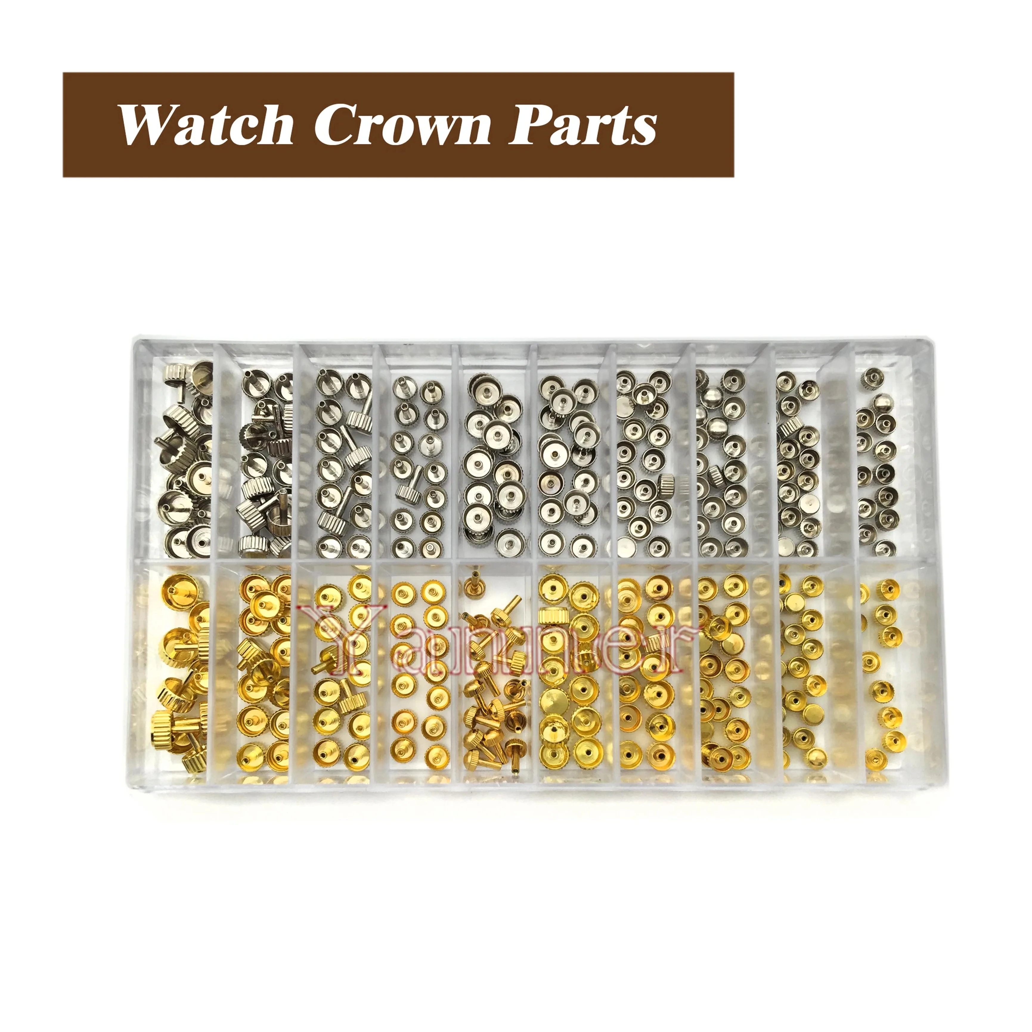 

A+ Non-Waterproof Watch Crown Replacement Assorted Gold Silver Dome Flat Head Watch Accessories Repair Tool Kit for Watchmaker