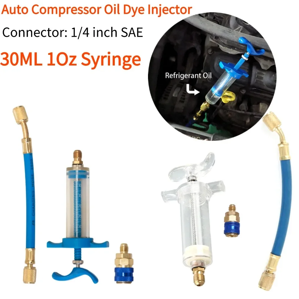 Car A/C Oil/Dye Injector 1Oz Manual Oiler Injection Syringe R134A Low Side Quick Coupler Adapter Air Conditioning Tools