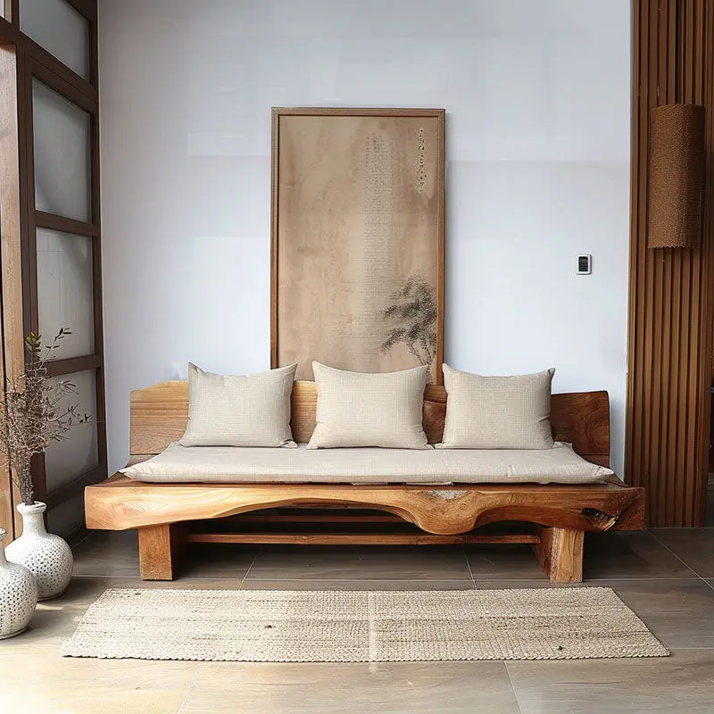 

Chinese-style large board log wind all-solid wood sofa living room small apartment simple modern floor-to-ceiling