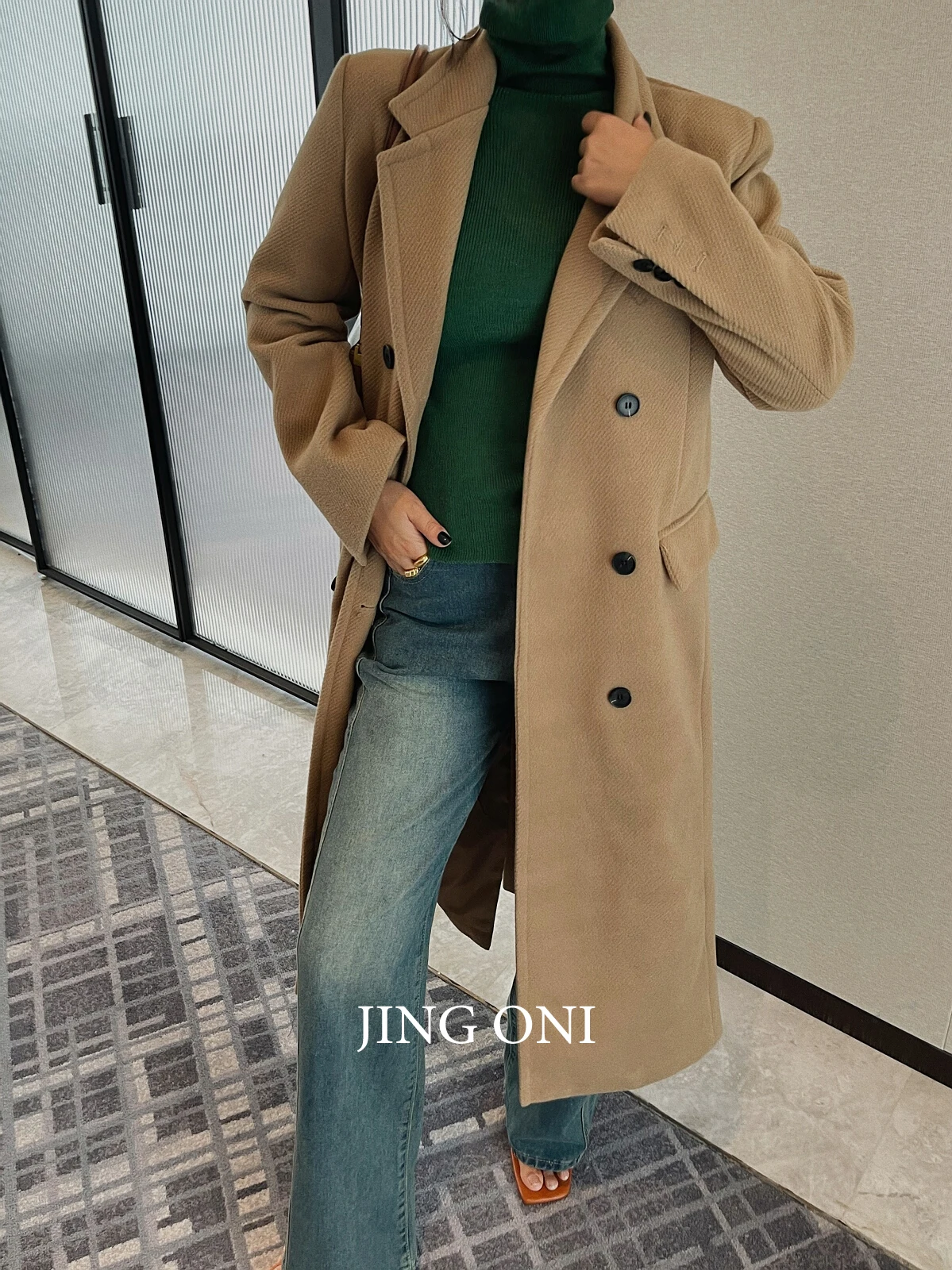 Jaket mantel panjang wanita, pakaian mantel wanita gaya Korea mode Vintage elegan Y2k musim gugur musim dingin Chic atasan setelan Trench baru 2023