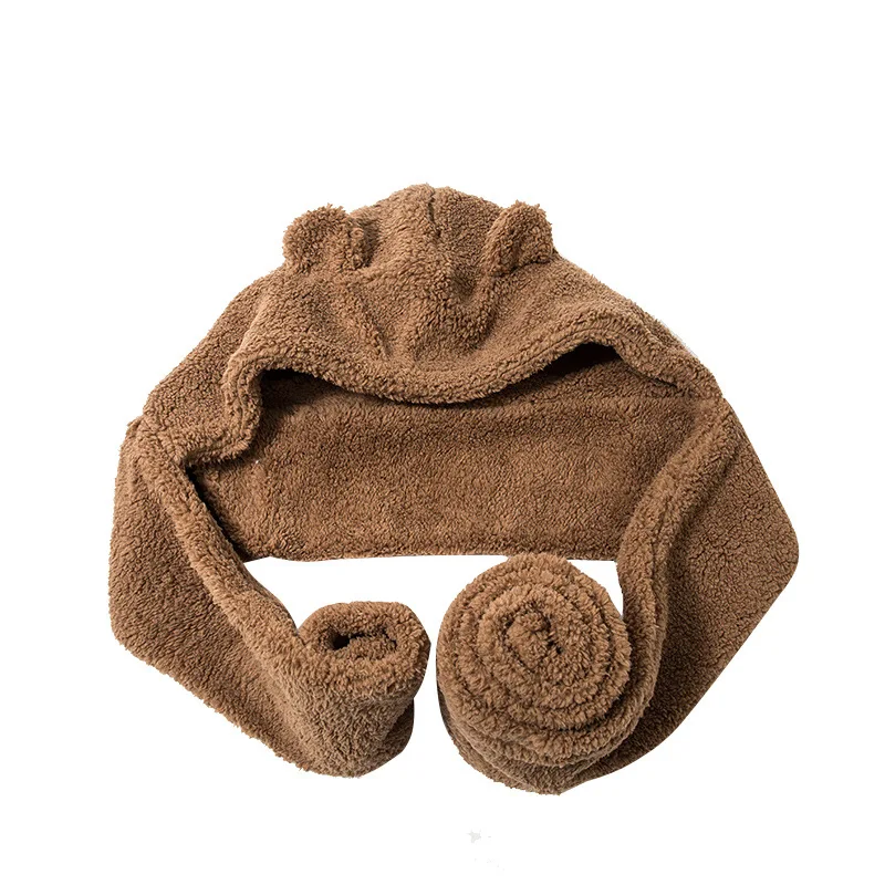 Outono inverno quente chapéu feminino bonito urso orelhas gorros bonés casual chapéu de pelúcia cachecol conjunto casual sólido ao ar livre meninas chapéu