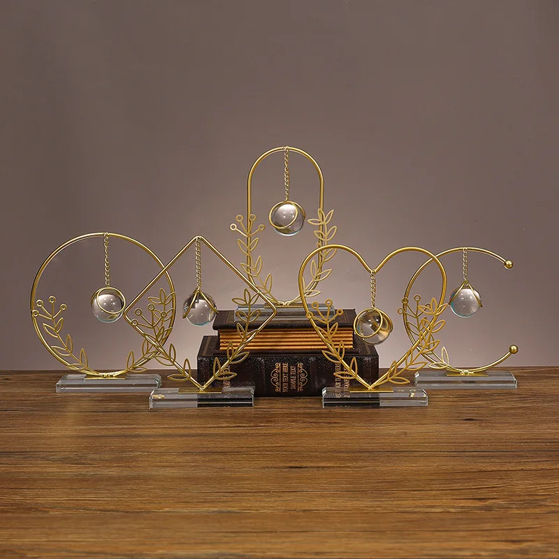 

Decoration Crafts Figurines & Miniatures Modern Art Metal Crystal Ball Decor Wheat Iron Craft Luxury Home Office Gift