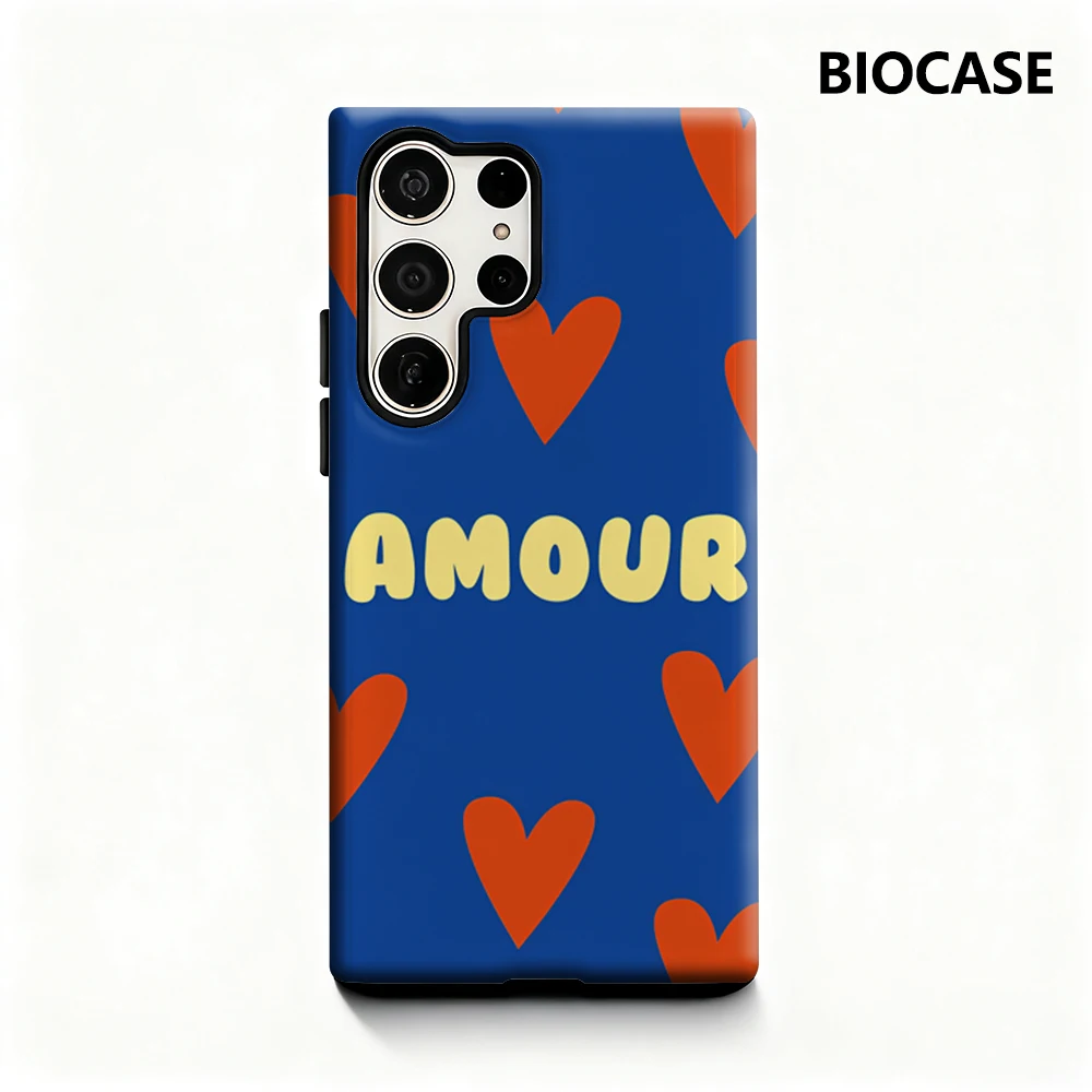 Amour mit roten Herzen Handyhülle für Samsung Galaxy S25 Ultra S24 S23 Ultra Plus, glänzende doppellagige Rückseite
