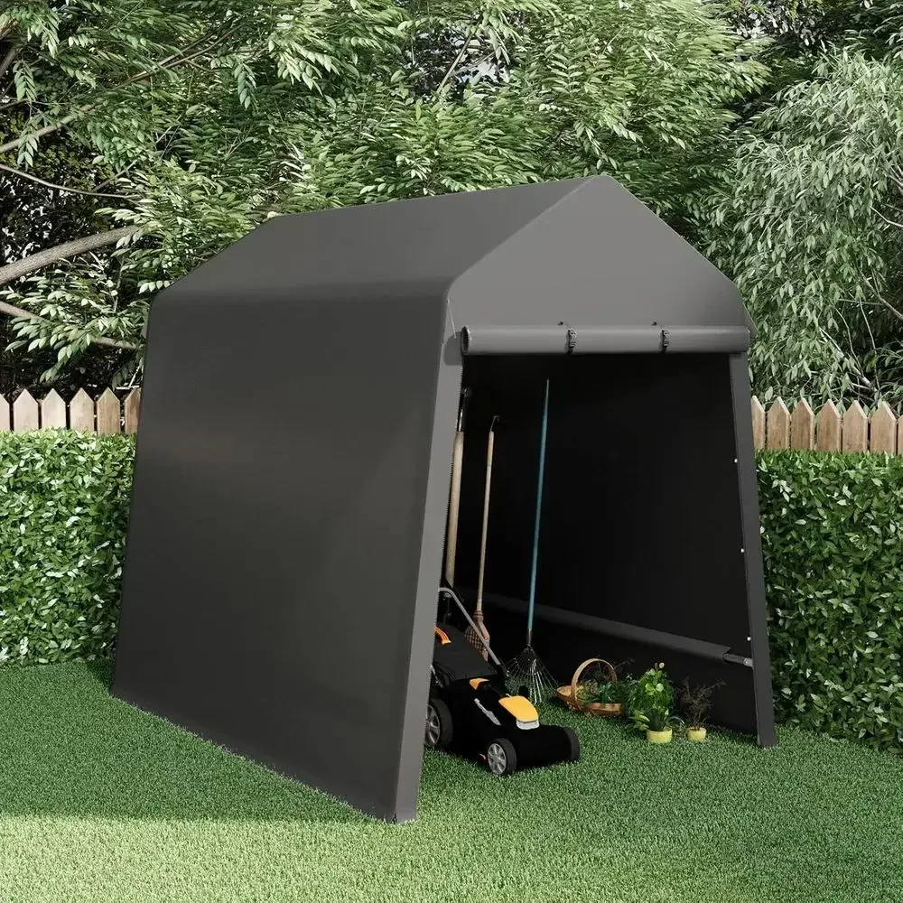 6x8 Outdoor Storage Shed with Zipper Vents, Heavy Duty Waterproof Carport and UV-Resistant Portable Garage Tent, Black